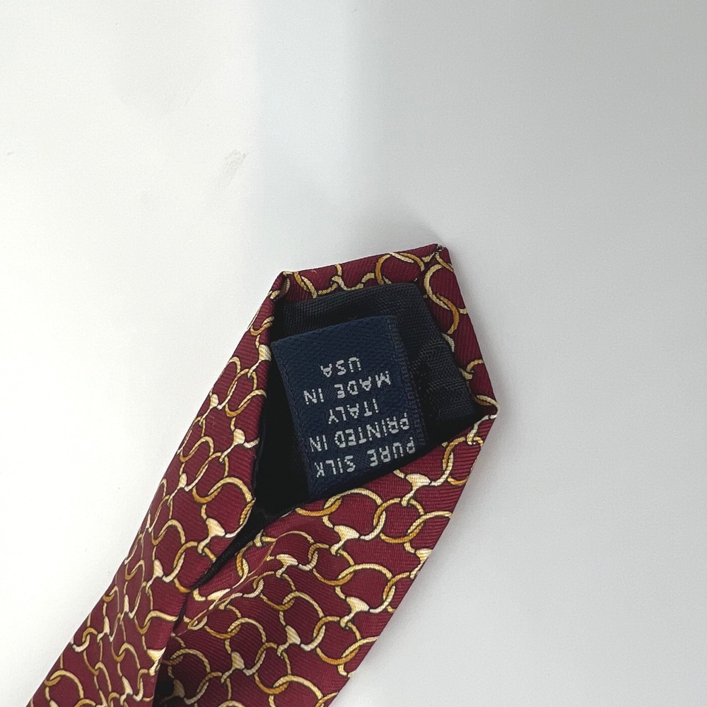 Brooks Brothers Makers Italy Silk Tie Burgundy Gold Horsebit Equestrian USA Made - Picture 5 of 5